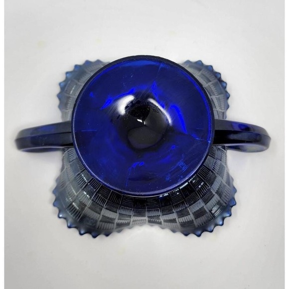 Northwood Cobalt Blue Fruits & Flowers Carnival Glass Handled Bonbon Dish - Picture 7 of 11